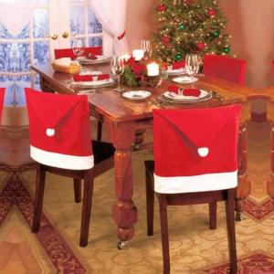 Christmas Santa Claus Non-Woven Chair Cover Table Red Hat Xmas Chair Back Cover for Christmas Festive Decoration/Home Dinner Christmas Table Decoration/Kitchen Party Decor