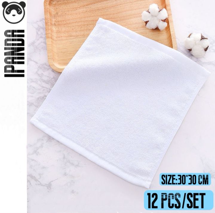 iPANDA】12pcs/Set COD☑ Cannon Face Towel Plain White 30 x 30cm