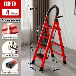 Foldable Heavy Duty Ladder With Handle | Anti Slip House Office Warehouse Stool Ladder  3/4/5/6 Steps Ladder