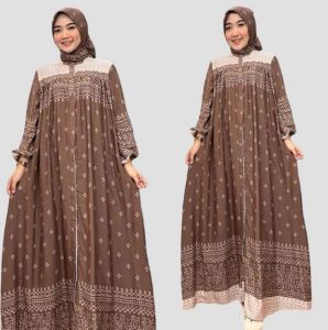 gamis [Gratis Hijab] Gamis Set Hijab Motif Etnik Busui Gamis Wanita Muslim Terbaru Rayon Premium Gamis SAFEEYA Dress Gamis Silk Premium MODE Lengan Balon |Gamis Motif Terbaru Dress Muslim jumbo XL BAHAN ADEM