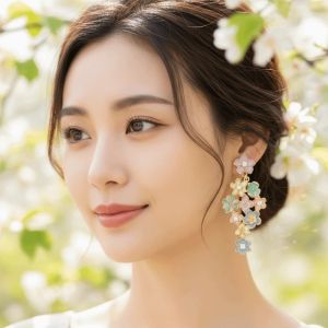 DRESSPLUS 1 pair Temperament Enamel Flower Earrings Exquisite Jewelry Tassel Flower Eardrops Dangle Earrings Elegant Dripping Glaze Earrings Seaside Holiday