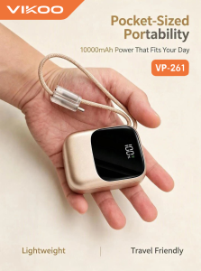 VIKOO VP-261 Portable Power Bank 10000mAh with Display Strap for Travel and Daily Use Macaron KC58 Power Bank with 20000mAh Battery Capacity Multi Cable Fast Charging and Digital LED Display