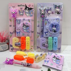 Stationery Set Highliughter solatip karakter kuromi Buku Notes Set Kuromi 5 in 1 plus Pulpen 4 warna