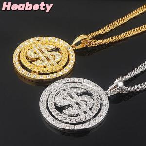 Heabety Big Rotatable US Dollar Money Sign Pendant Necklace Men Rapper Hip Hop