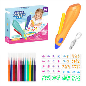 painting kit set for kids Electric childrens painting pen with 12 color brushes graffiti spray watercolor pens and 95 different patterns with ink protection that can be rinsed