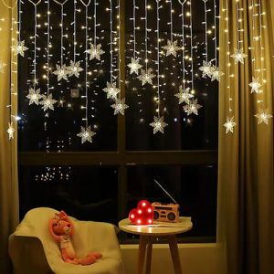 [SG SELLER]Christmas Snowflake LED String Light Curtain String Light Fairy Lights - 220v