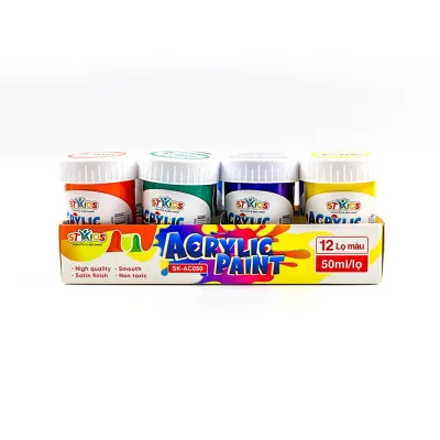 (Bán Lẻ Màu) Bộ Màu Vẽ ACRYLIC Học Sinh STAKIDS Với Dung Tích 50ml Dạng Hũ Tiện Lợi - SK_AC050 - Có thể vẽ lên giấy vải đá gỗ thủy tinh nhựa