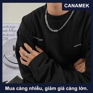 【CANAMEK】 Sáng Tạo Hip-Hop Thủy Triều Thương Hiệu Đơn Giản Màu Đen Vuông Bông Tai Mặt Dây Chuyền Vòng Cổ Của Nam Giới Dual-Sử Dụng Thiết Kế Thép Không Gỉ Khâu Vòng Cổ