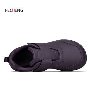 FECHENG Men diabetes foot sports shoes PU Leather Waterproof Women Walking Shoes gout foot swelling wide foot deformed foot Hallux valgus Non Slip Hook and Loop elderly walking shoes
