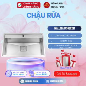 Chậu rửa bát Malloca MS6302ST inox cao cấp chế tạo bán thủ công thiết kế 1 hố rộng lòng sâu 235mm