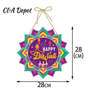 [Deepavali Decorations]Figurine Diwali Hanging Decoration Happy Diwali Door Hanger Traditional Diya & Mandala Wall Ornament for Home Front Door Office Deepavali Festival Party Home Decor