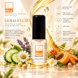 Gold Fluid | Facial Oil for Dry Sensitive & Mature Skin | Botanical Oils Extracts Meadlowfoam Lavender Soya Carrot Lavender Ginseng Vitamins A + E | 0.52 fl oz (14.8 ml)