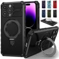 For Apple iPhone 15 14 13 12 11 Pro Max Plus Phone Case, MagSafe Magnetic Camera Slide Protector Ring 360 Rotate Kickstand Shockproof Magnetic Cover. 