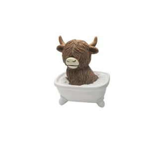 REGISTR Cute Highland Cow Statue Decorative Realistic Animal Sculpture Ornament Funny Resin Cow Mini Figurine Farmhouse