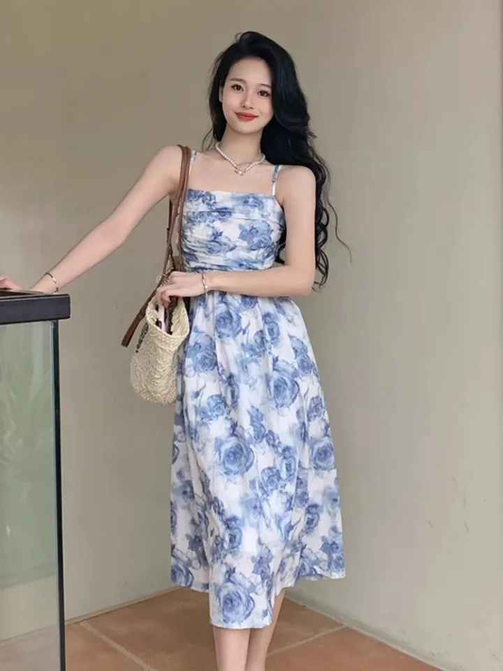 summer vintage long floral bodycon dress sleeveless bohemian fit dress with  slit rustic dress formal Midi Length V-Neck Dress Plus Size Midi Dress -  Lazada | Lazada PH