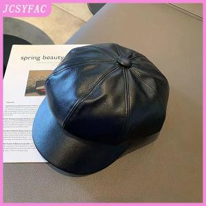 JCSYFAC Women Fashion Beret Solid Beret Cap Pu Leather Beret French Artist Warm Beanie Hat Female Ladies Hat Girls Cap