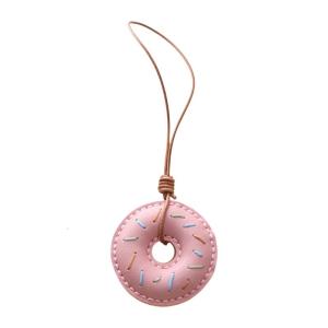 Elegant PU Leather Doughnuts Keyring/Lanyard Decorative Keychain Charm Fashionable Bag Pendant Accessory for Women