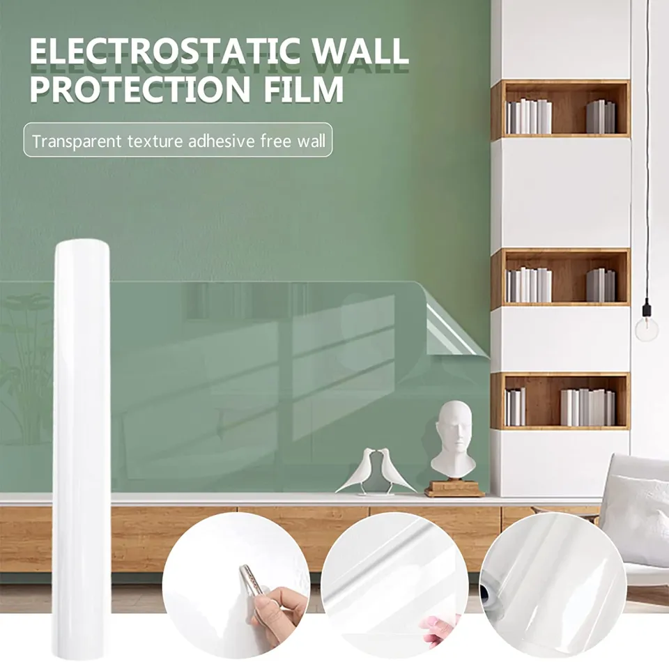 Electrostatic Absorption Wall Protective Film - Waterproof Wall Protection  Film - Wall Electro Static Protective Film - Self-Adhesive Wall Protection  Film Self-Adhesive Clear Wall Protector Oil Proof Waterproof Sticker  WallpaperNo Glue Easy