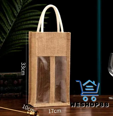 WESHOP88 Red Wine Linen Gift Box Transparent Handle Bag Single Double Bottle Cotton Hemp Storage Champagne Package Case