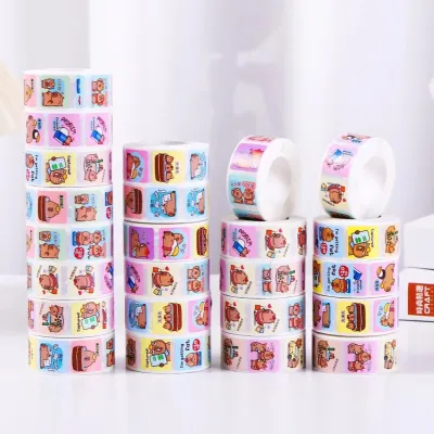 Set 3 Cuộn 500 sticker CAPYBARA mẫu ngẫu nhiên khen thưởng làm quà tặng cho học sinh