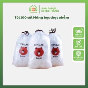 Set 100 cái màng bọc thực phẩm co giãn siêu dai có chun quấn chất liệu nilon an toàn chống vi khuẩn bụi bặm