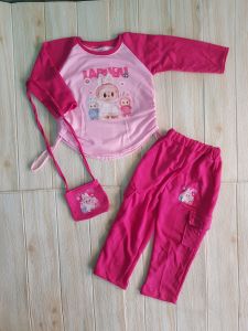 Setelan terbaru anak perempuan umur 2-10 Tahun model tali serut Gambar labubu dan cry baby