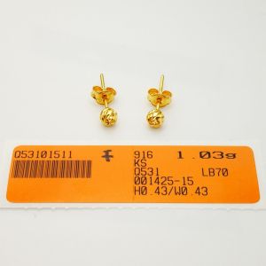 YON HING Subang Lollipop Diamond Cut Emas 916