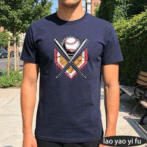 [Local Stock] HBESTY  Crossed Baseball Bats Vintage Shield Drip Graphic Men Summer Cotton T Shirt Baseball Fan Retro Sport Short Sleeve Daily Top