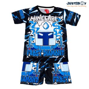Setelan Baju Anak Laki Laki Gambar Minecraft Frost Diamond Lengan Pendek Umur 2 - 11 Tahun