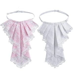 Courtstyle Lace Drape Removable Collar Jabot Neckwear Decorative Collar for Punk Styling Formal Event Neckpiece