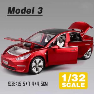 1: 32 Tesla Model 3 Metal Alloy Car Model Die Casting Car Childrens Sound and Light Effect Toy