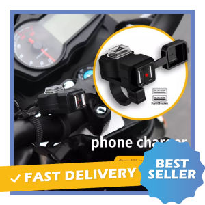 Pengisi Daya Charger Ponsel USB Ganda Sepeda Motor Mobil 5V 2A Pengisian Cepat Tahan Air Silicone Cover Xiaoman CD-3238 - 7CRS39BK