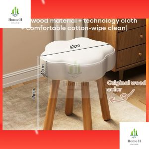Solid Wood Vanity Stool Creamy Aesthetic Makeup Chair for Dressing Table Bedroom Stool Nordic Padded Chair