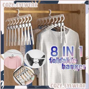 Multifunction 8 in 1 Magic Folding Hanger With Clip Space Saving Clothes Drying Rack Retractable Non-slip Closet Storage
