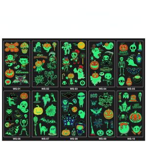 ICNWIEN Cartoon Children Halloween Glowing In Dark Party Supplies Temporary Tattoo Party Decorations Disposabl Tattoo Luminous Tattoo Sticker