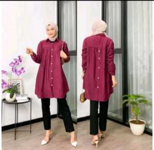 kemeja wanita terbaru  atasan wanita kekinian tunik zeva PoloLinen Wanita Style Kekinian Yang Lagi Viral