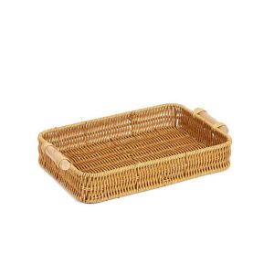 HJKL Simulated Woven Rattan Basket Wooden Handle Plastic Rattan Threads Woven Fruit Platter Durable Space Saving  Organizer Vegetable