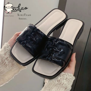 WEIYI-XXT Creative Personality Soft Flat Bottom Square Toe Beach Slippers Womens Summer Outdoor Wear Holiday New Fashion Sandals
