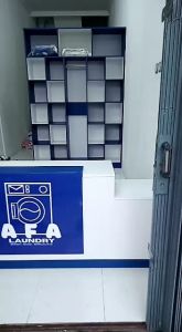 Meja Kasir & Rak Laundry 1 Set Ukuran jumbo Berlogo Nama Bisa Request