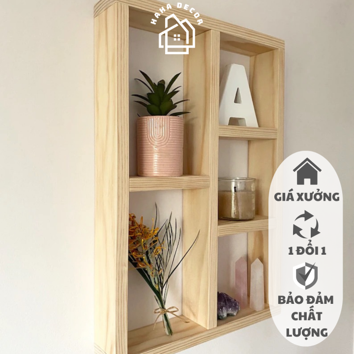 Kệ treo tường trưng bày sản phẩm kệ gỗ decor trang trí studio quán cà ...
