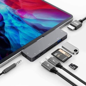 USB C HUB for iPad Pro 11/13inch Air 6 2024 Air4 Air 5 10.9 mini 6 7 Pro 11 12.9 10 Gen 7 in 1 Adapter Expansion Dock with 4K HDMI3.5mm Headphone JackUSB3.0USB C PD Charging&Data