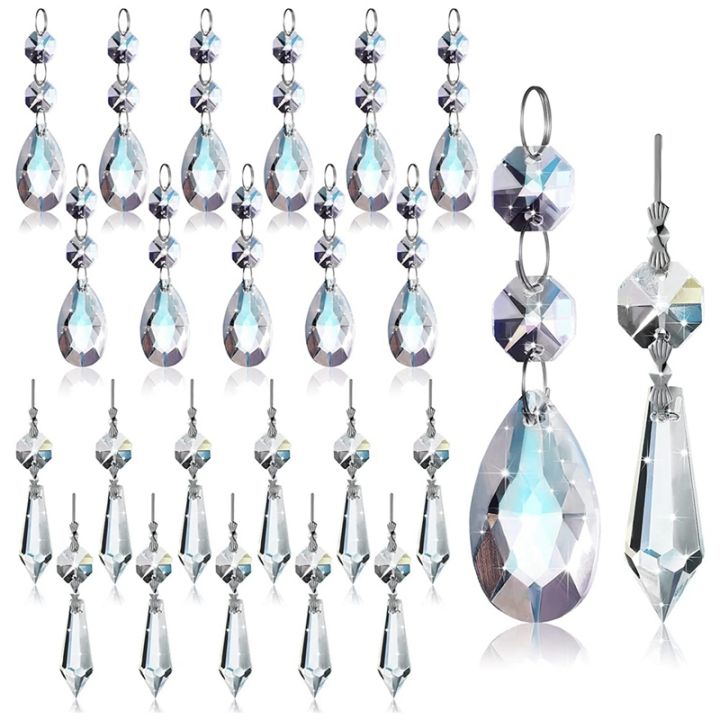 24 Pcs Chandelier Crystal Prisms Pendants Set 38 mm Clear
