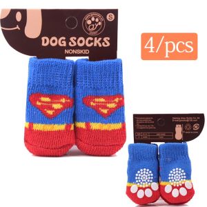 4Pcs/set Dog Socks Dog Socks Pet Anti- slip Socks Cute Paw Protector Non-slip Knitted Indoor Outdoor Pet Socks Teddy Dog Pet Shop Store Accessories Sale Hot Deals