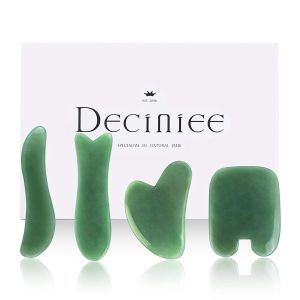 DECINIEE 4 Pcs/Set Natural Jade Rose Stone Guasha Board Massage Tool Therapy Face Massager Antistress Body Care Scraping Board