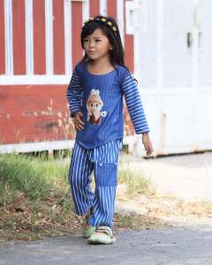 KHanza Kids Stelan Cargo Anak Perempuan Motif labubu bahan Knit Hornet usia 1-6 tahun