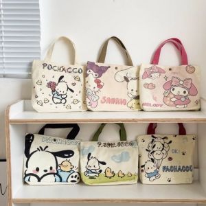 Sanrio Canvas Bag Kawaii Pochacco My Melody Kuromi Cartoon Cute Student Handbag Portable Storage Bag Birthday Gift for Boys and Girls
