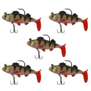 5 Pcs Fishing Baits Plastic Lures Pre-Rigged Jig Head Soft Fishing Lures Paddle Tail Swimbaits for Saltwater Freshwater