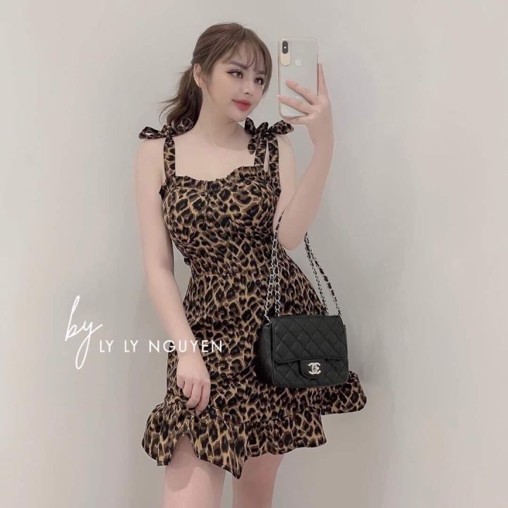 Đầm Thun Da Báo Hai Dây  Đuôi Cá  Sexy Lady TTSA0546