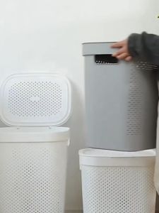 Plastic Laundry Basket Large Hamper with cover 45/60L - Big Capacity Storage Bin for Clothes