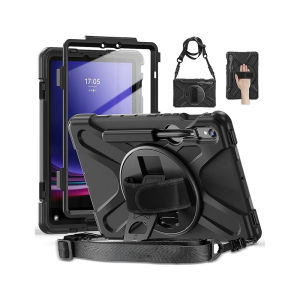 Case Armor Samsung Galaxy Tab S9 FE 11 Inch Casing S9+ FE+ Plus 12.4" 2023 SM X710 X510 X810 X610 WiFi 5G Cover Heavy Duty Rugged Armor Tablet Protection With Kick Stand Slot Stylus Pen Shoulder Strap Akrilik Transparant